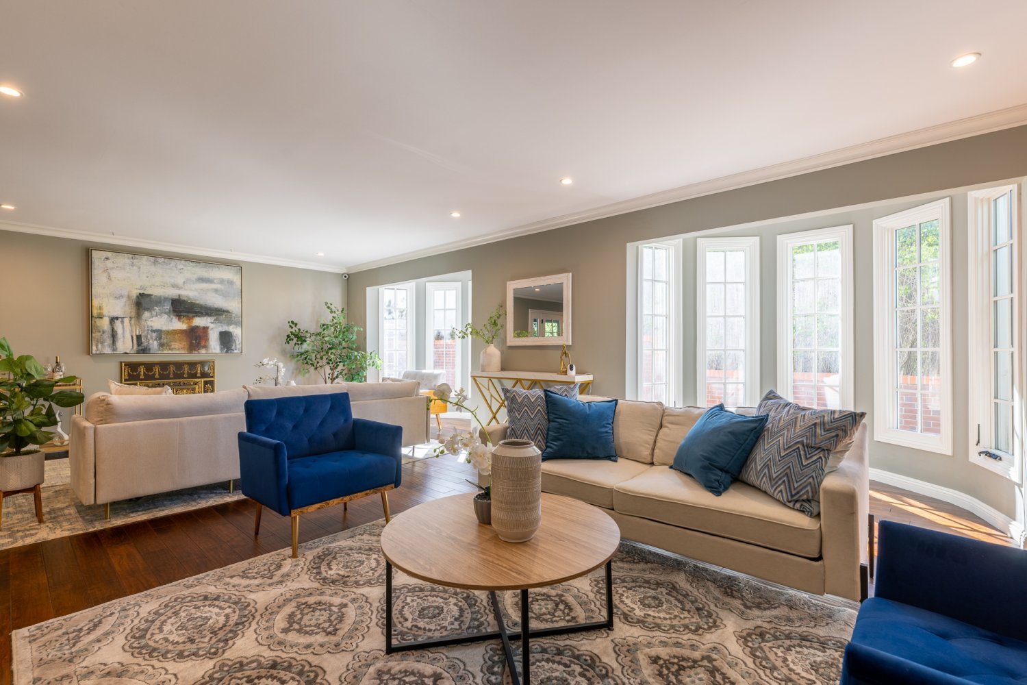 modern living room in luxury studio city home at 3136 Dona Sofia Dr with open floorplan